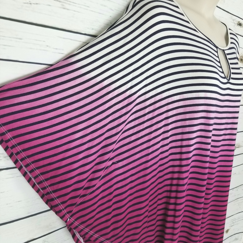 2X Striped Blue Purple Keyhole Kimono Sleeves - Picture 5 of 6